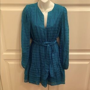 Marie Oliver Teal linen blend belted dress sz S
